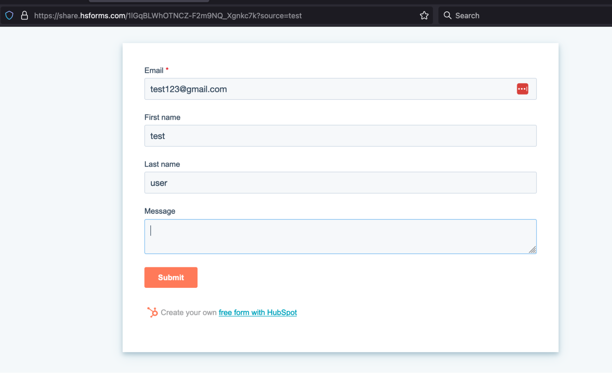 sample form with hidden field